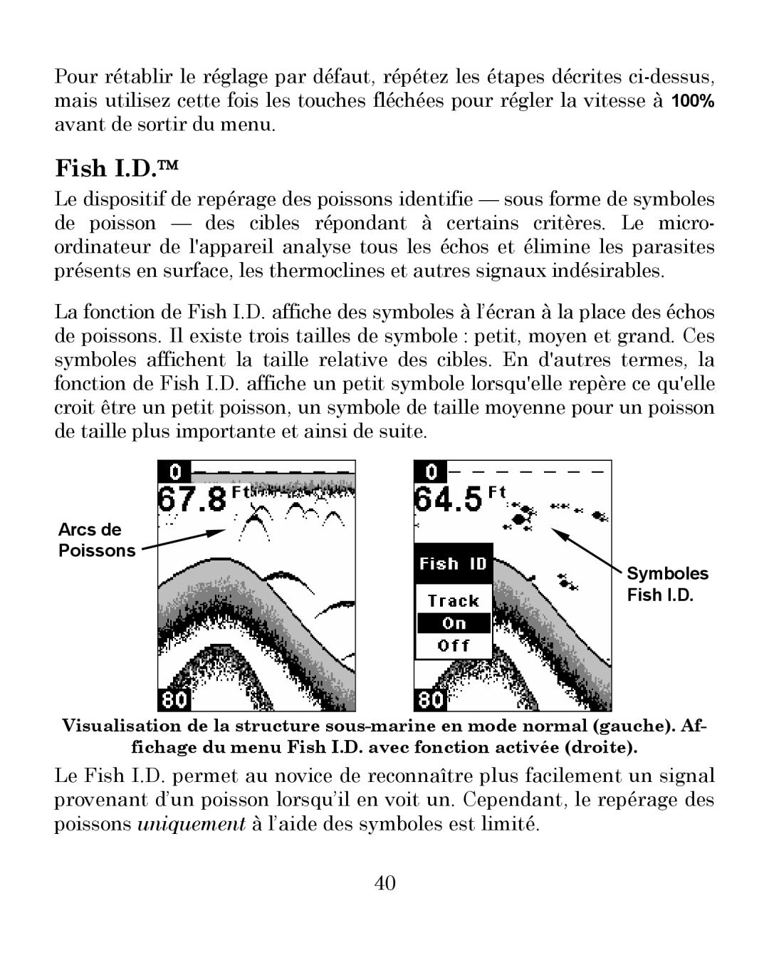 Eagle Electronics 300 manual Arcs de Poissons Symboles Fish I.D 