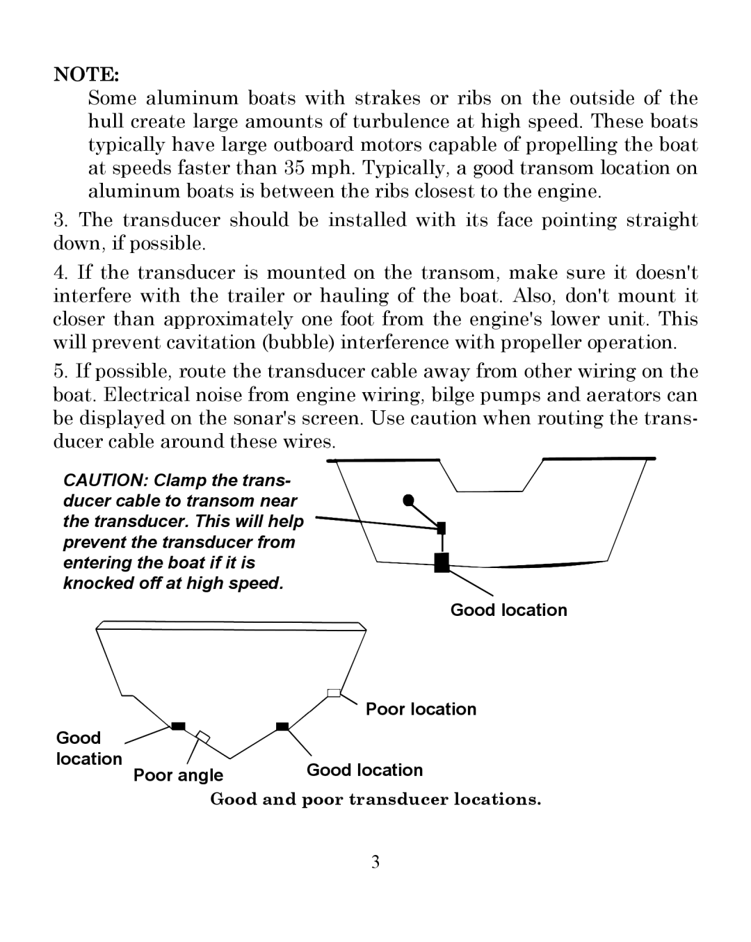 Eagle Electronics 300 manual Good and poor transducer locations 