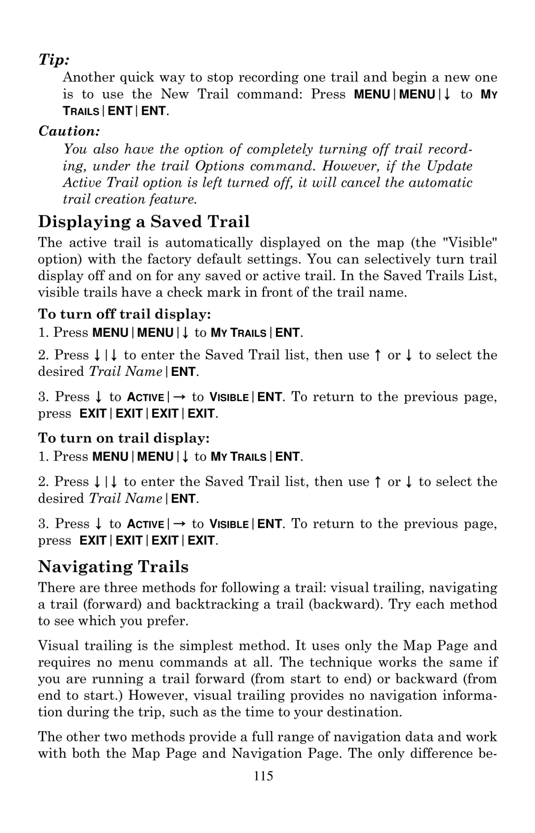 Eagle Electronics 320, 320DF manual Displaying a Saved Trail, Navigating Trails 