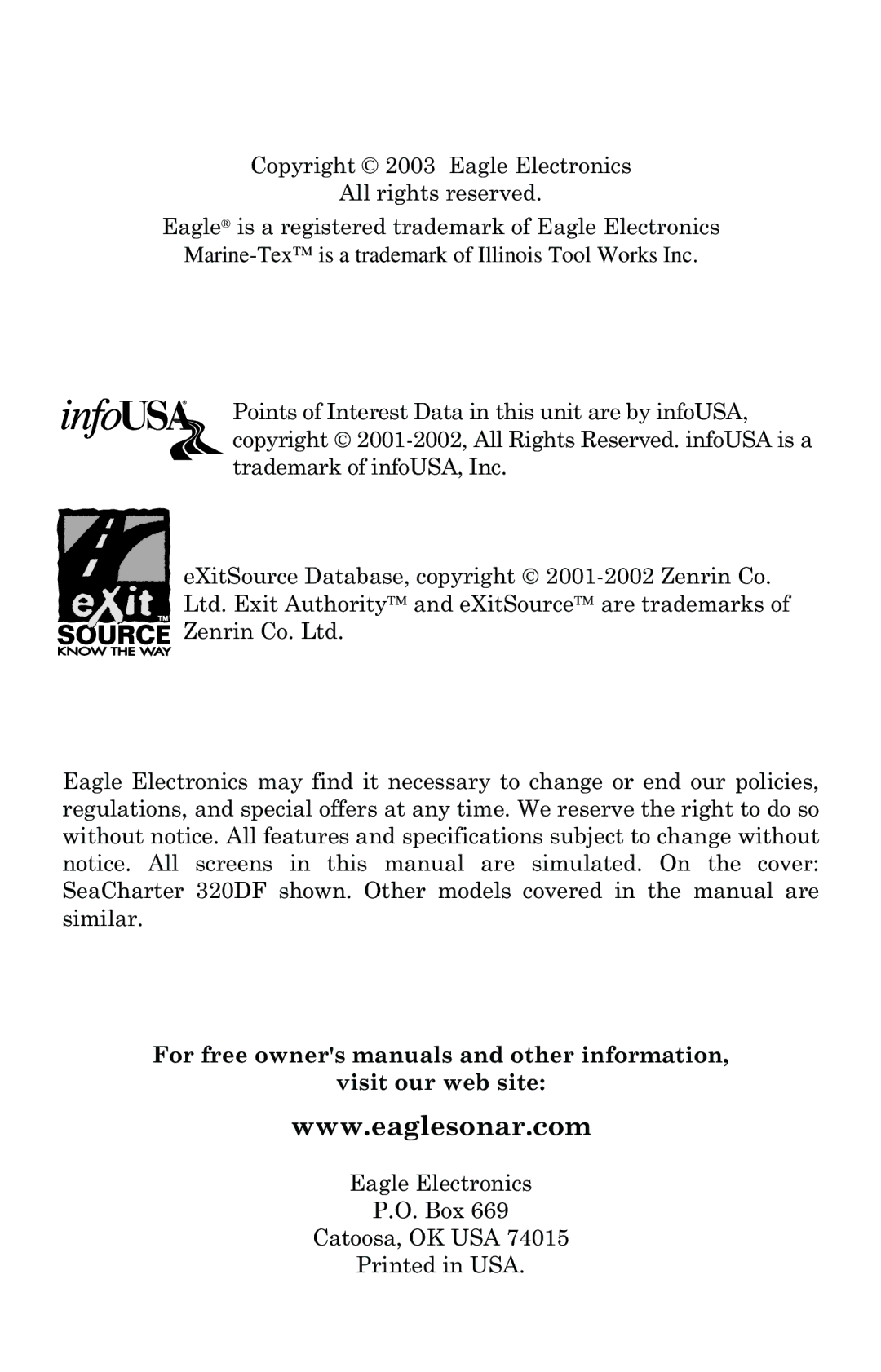 Eagle Electronics 320, 320DF manual 