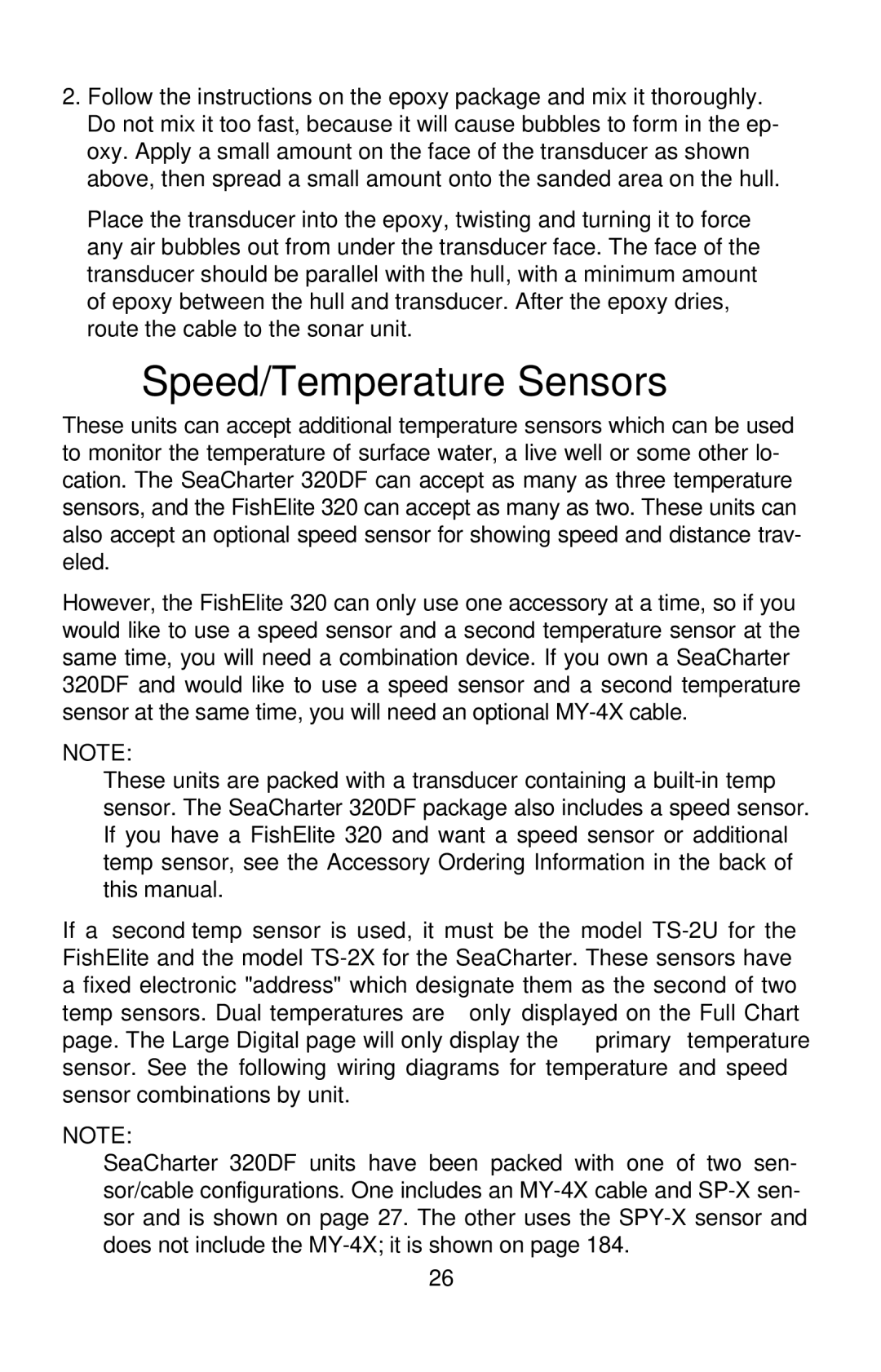 Eagle Electronics 320, 320DF manual Speed/Temperature Sensors 