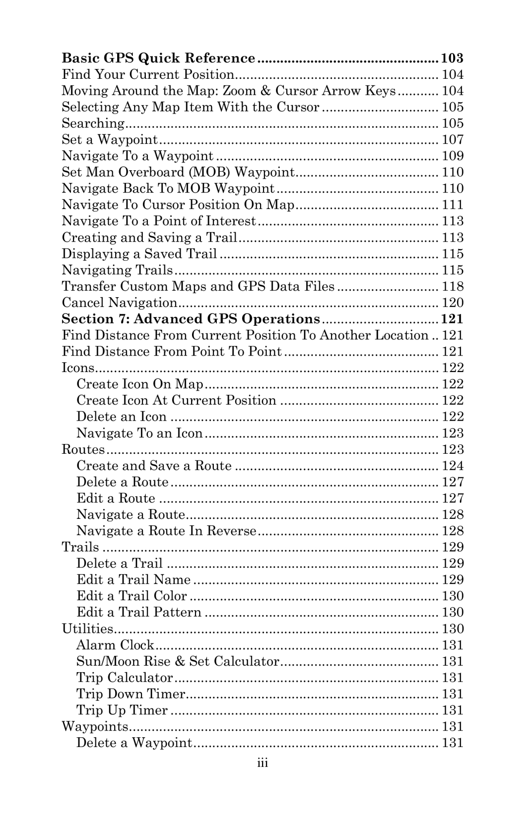 Eagle Electronics 320 107, 109, 115, Transfer Custom Maps and GPS Data Files 118, 120, 122, Create and Save a Route 124 