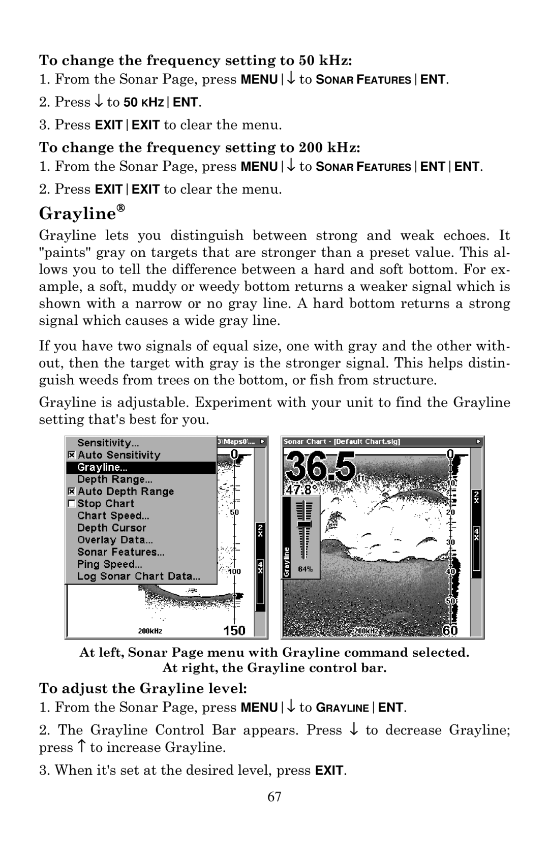 Eagle Electronics 320 Grayline, To change the frequency setting to 50 kHz, To change the frequency setting to 200 kHz 