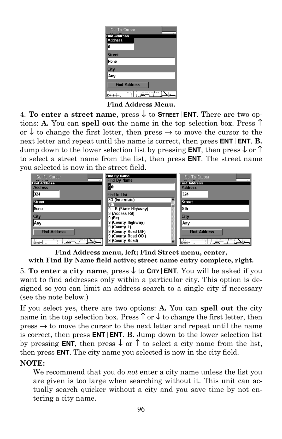 Eagle Electronics 320 manual Find Address Menu 