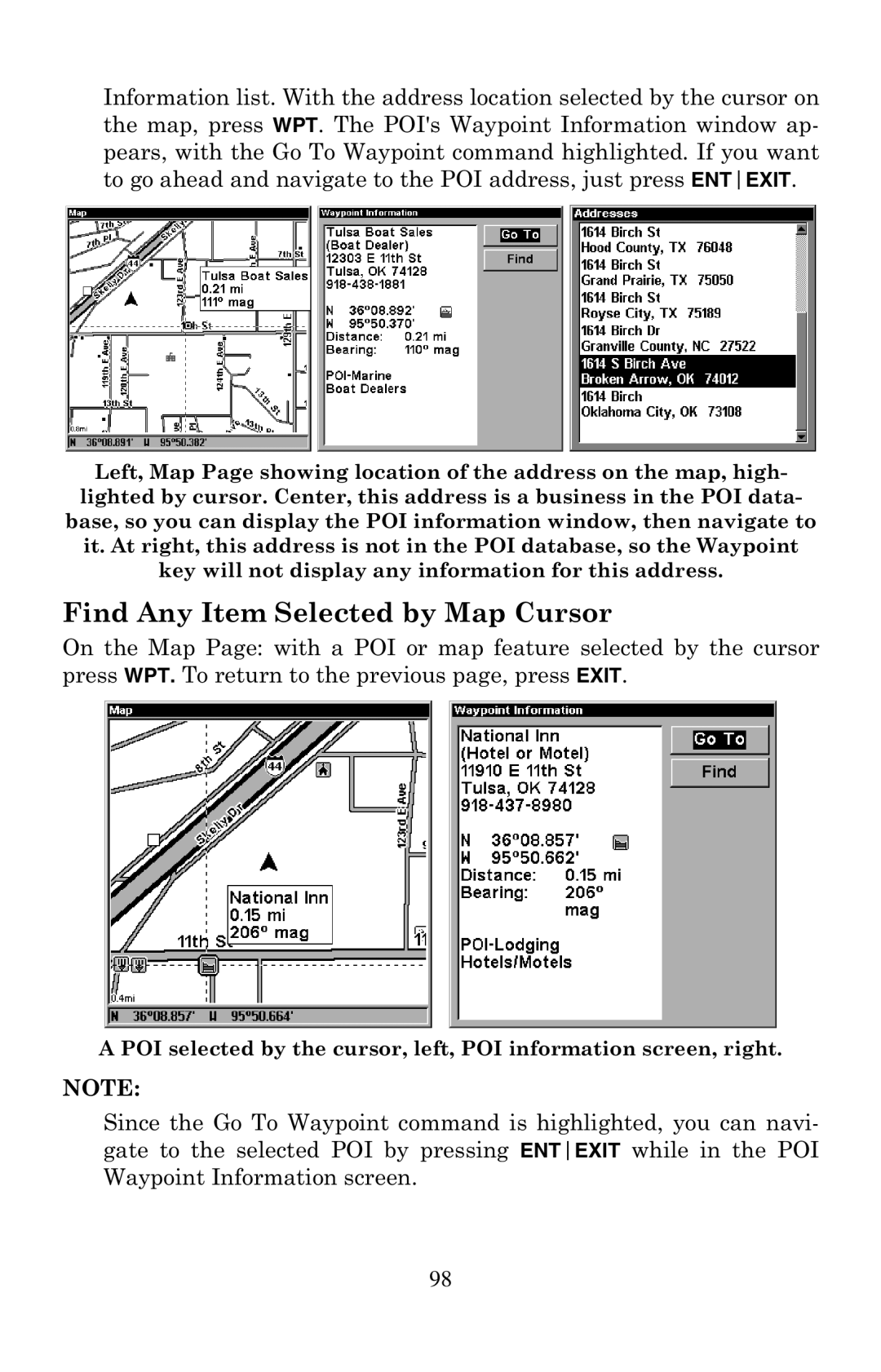 Eagle Electronics 320 manual Find Any Item Selected by Map Cursor 