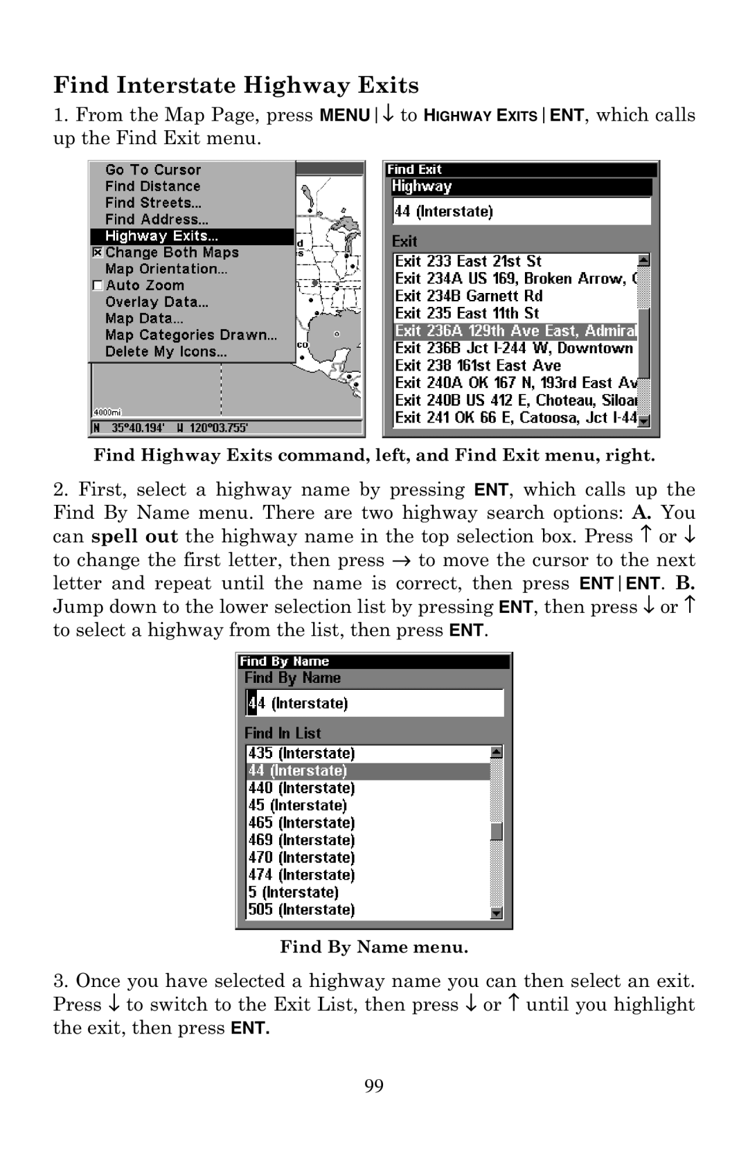 Eagle Electronics 320 manual Find Interstate Highway Exits 