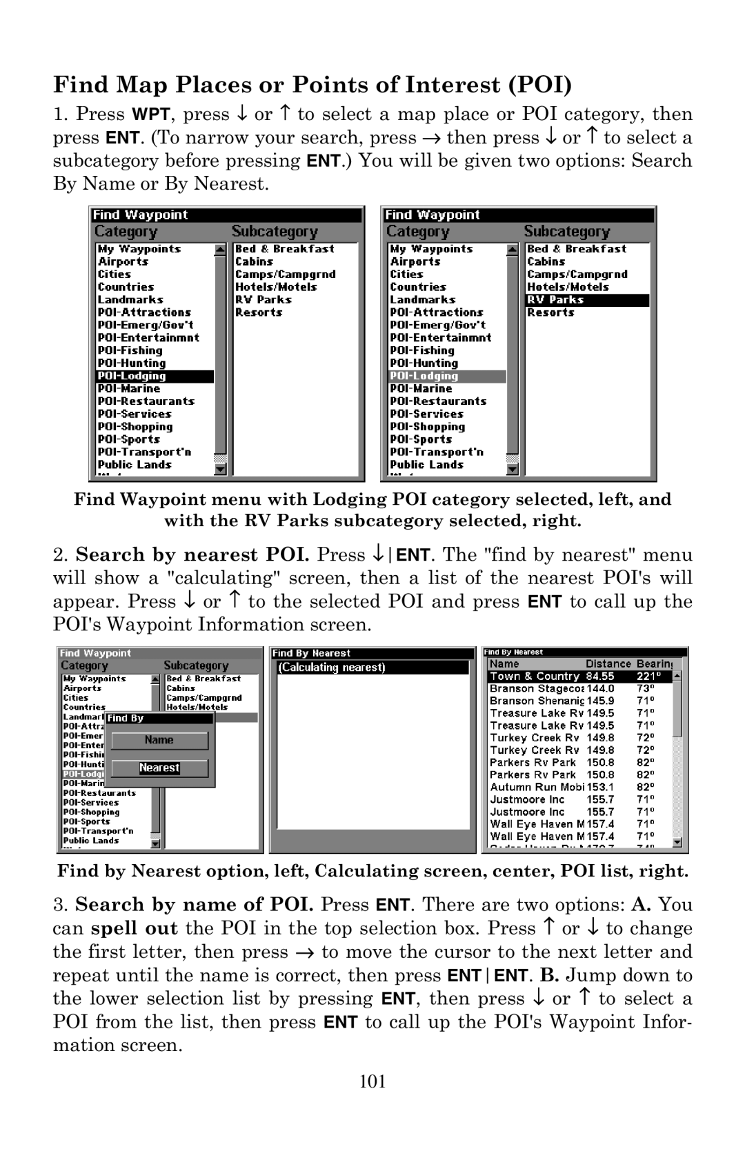 Eagle Electronics 320 manual Find Map Places or Points of Interest POI 