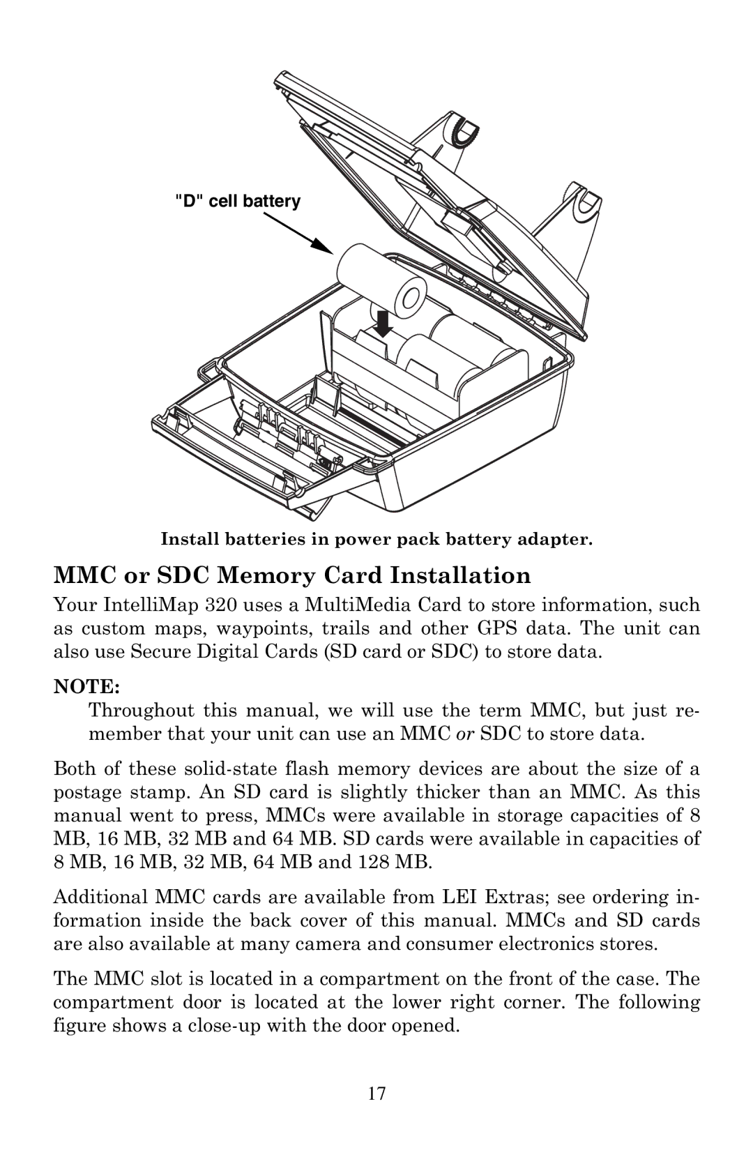 Eagle Electronics 320 manual MMC or SDC Memory Card Installation 