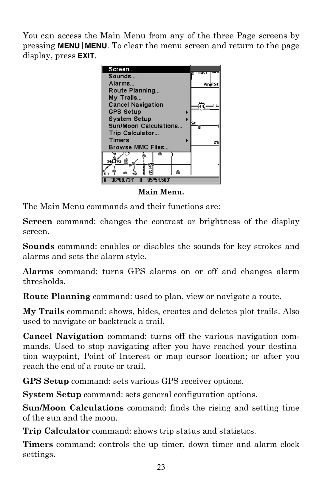 Eagle Electronics 320 manual Main Menu 