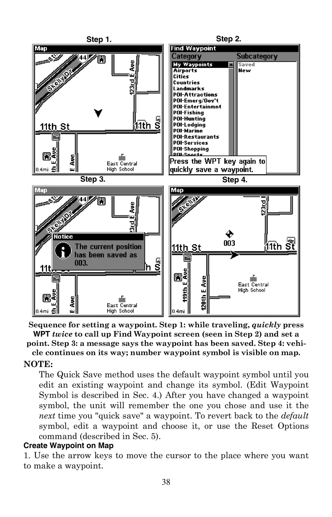 Eagle Electronics 320 manual Create Waypoint on Map 