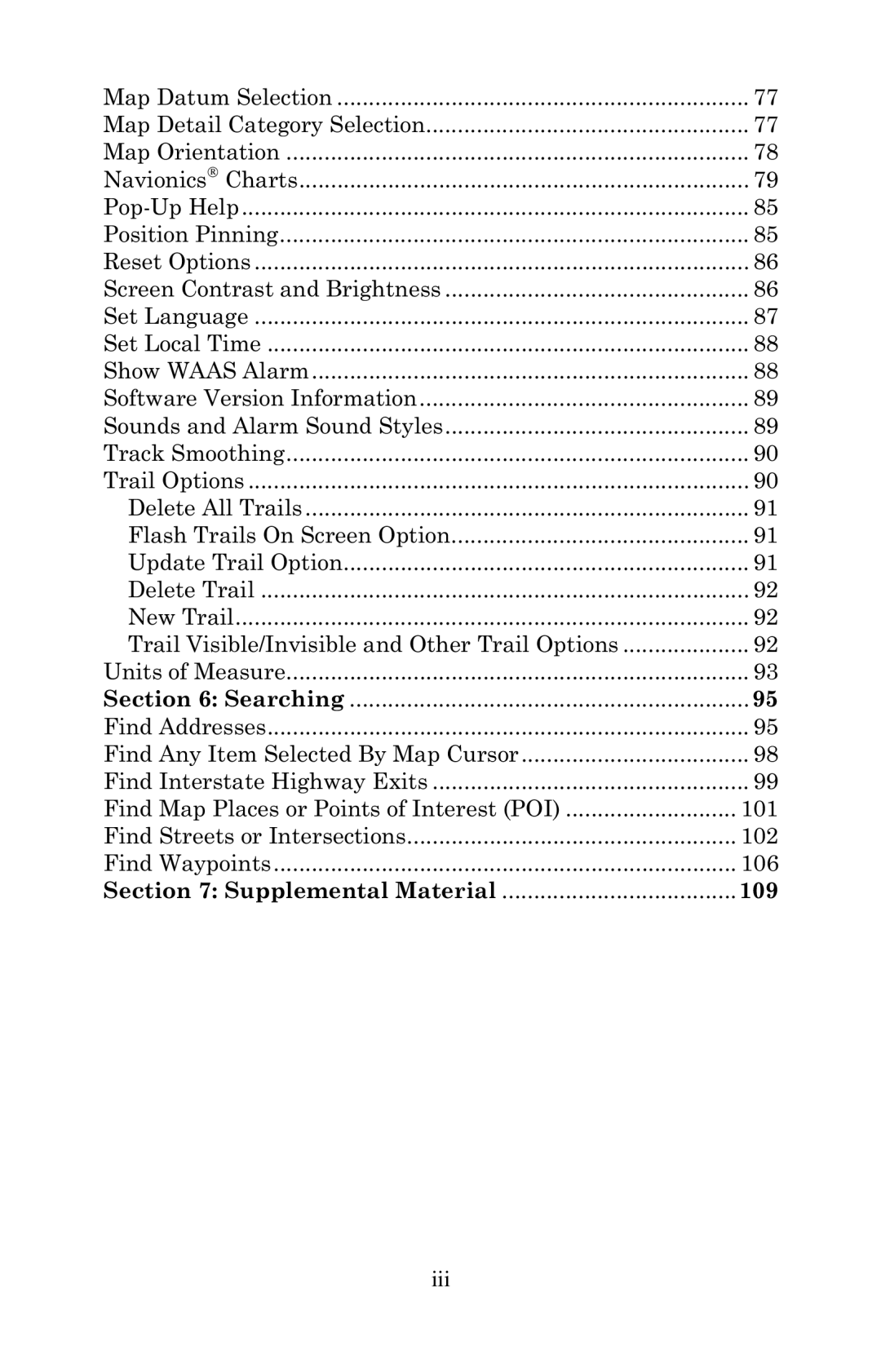 Eagle Electronics 320 manual Software Version Information, Trail Visible/Invisible and Other Trail Options, 106 