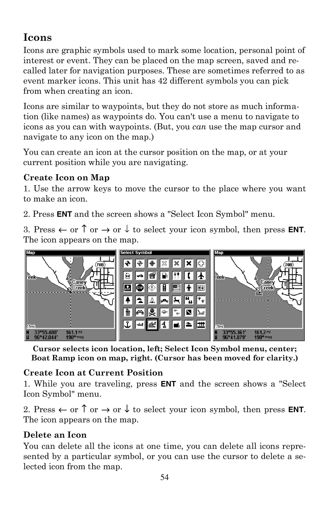 Eagle Electronics 320 manual Icons, Create Icon on Map 