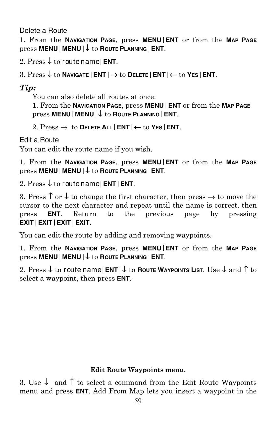 Eagle Electronics 320 manual Delete a Route, Edit a Route 