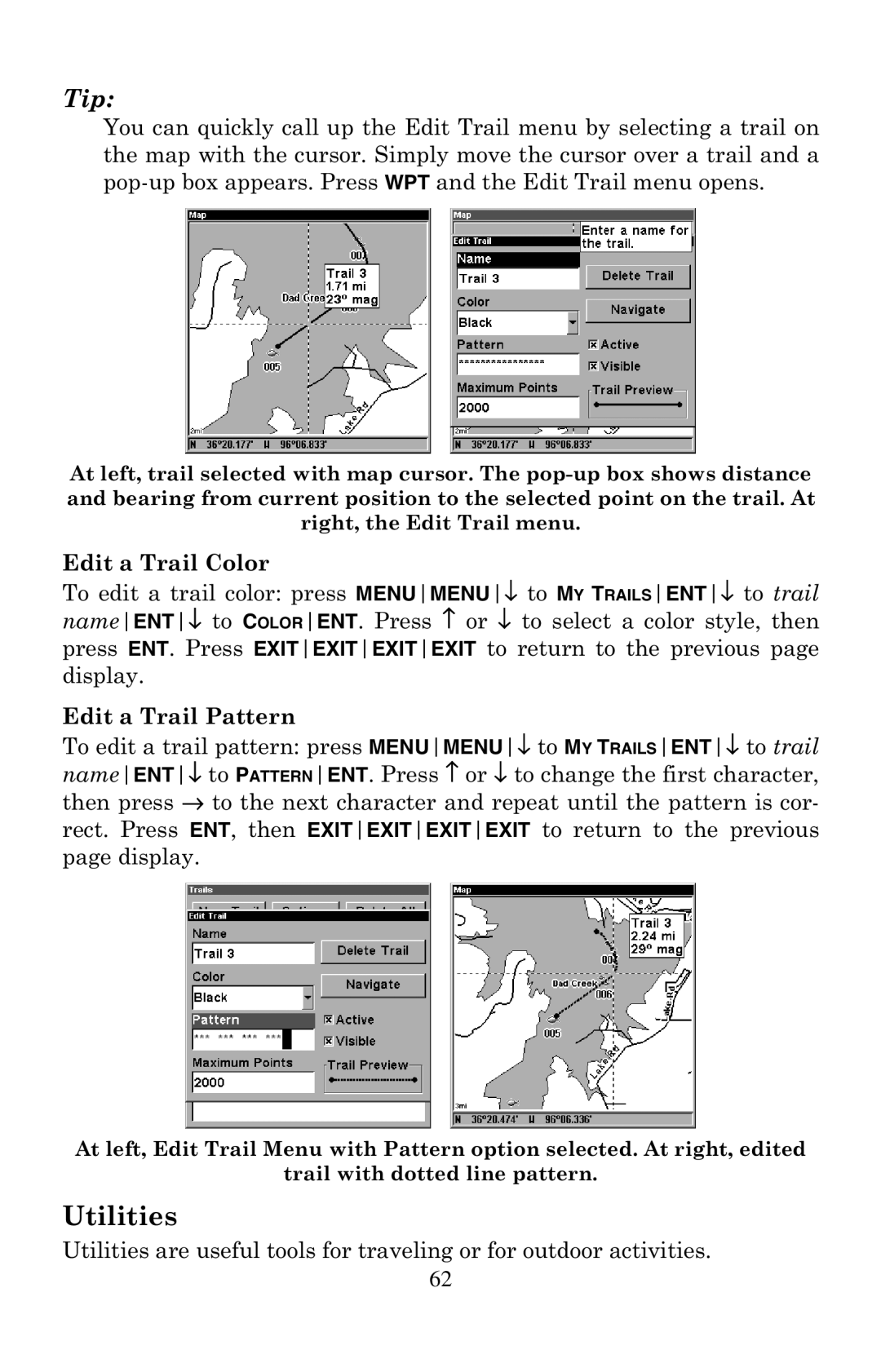 Eagle Electronics 320 manual Utilities, Edit a Trail Color 