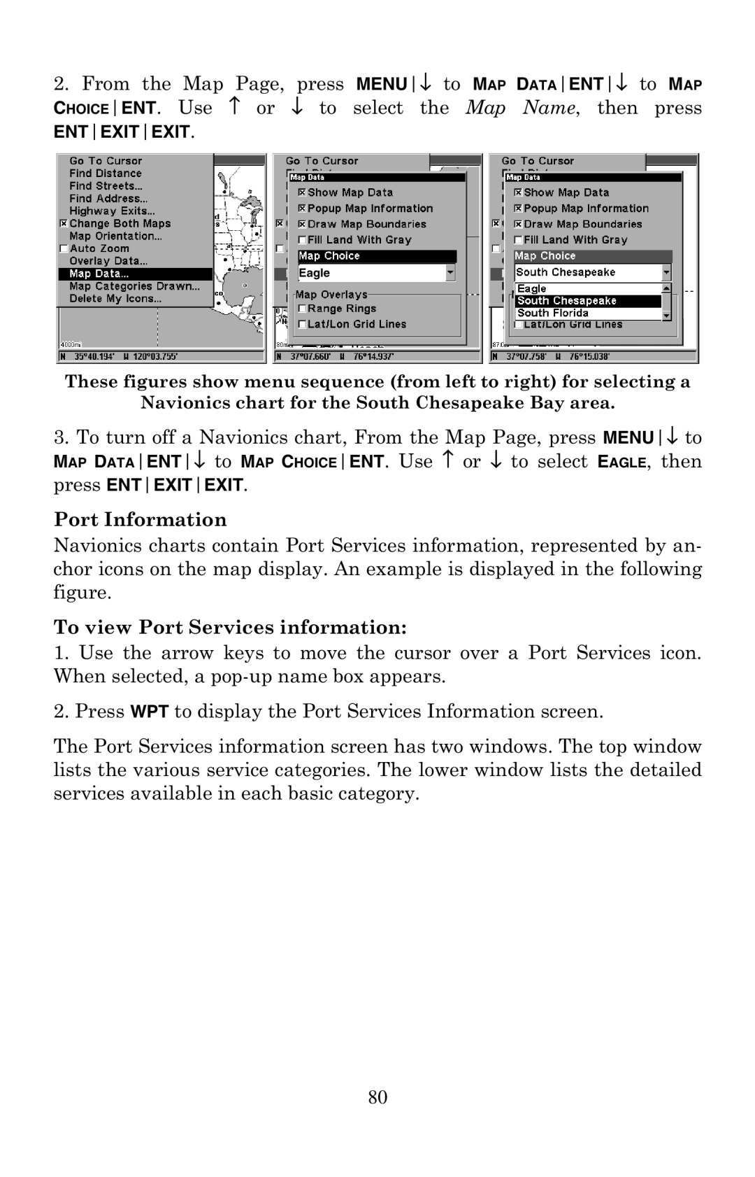 Eagle Electronics 320 manual Port Information, To view Port Services information 