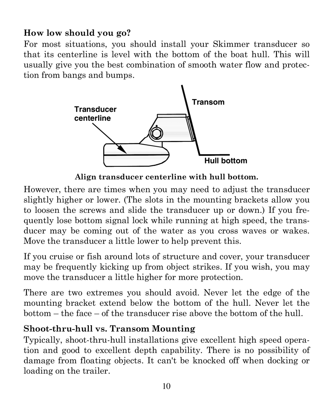 Eagle Electronics 320 manual Transom Transducer centerline Hull bottom 