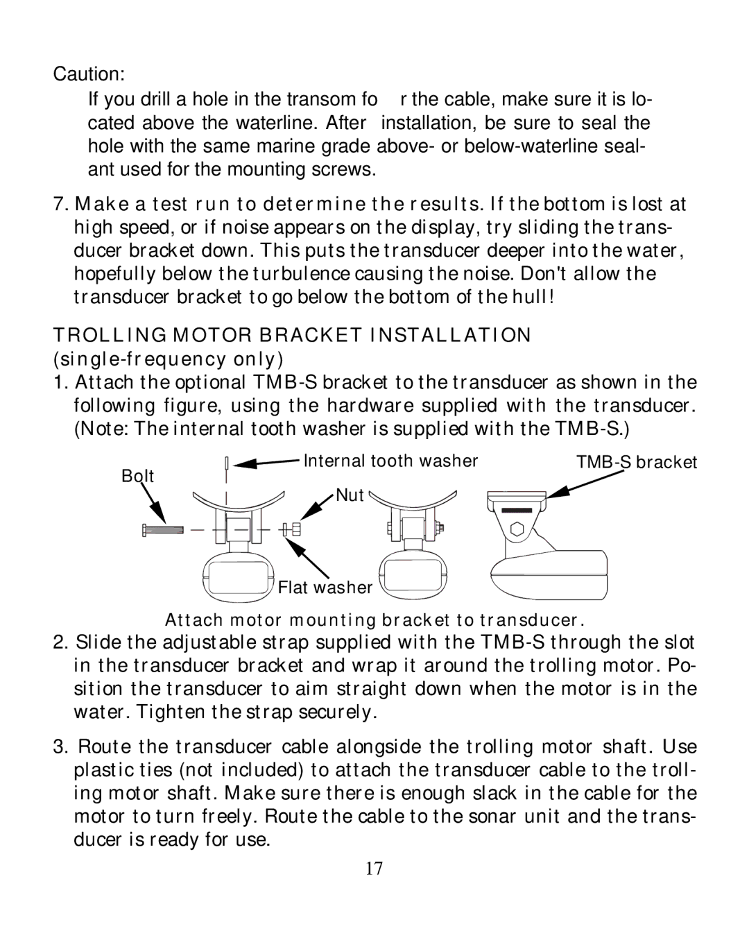 Eagle Electronics 320 manual Internal tooth washer TMB-S bracket Bolt Nut Flat washer 