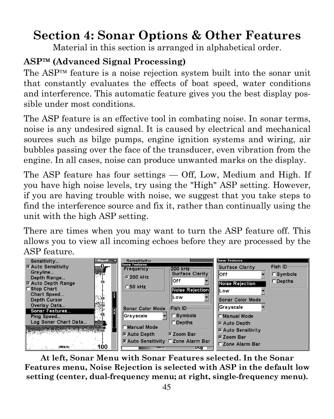 Eagle Electronics 320 manual Sonar Options & Other Features 