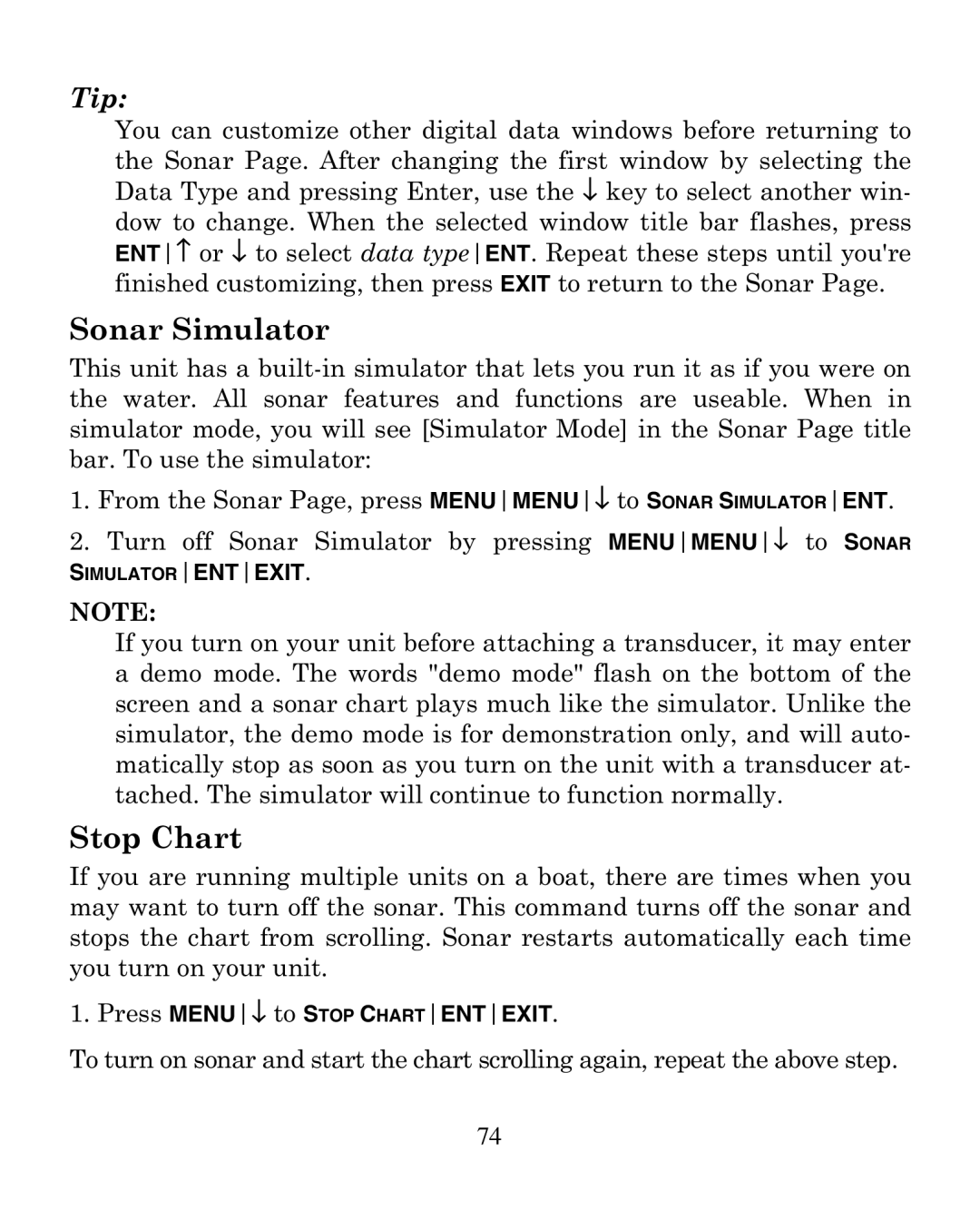 Eagle Electronics 320 manual Sonar Simulator, Stop Chart 