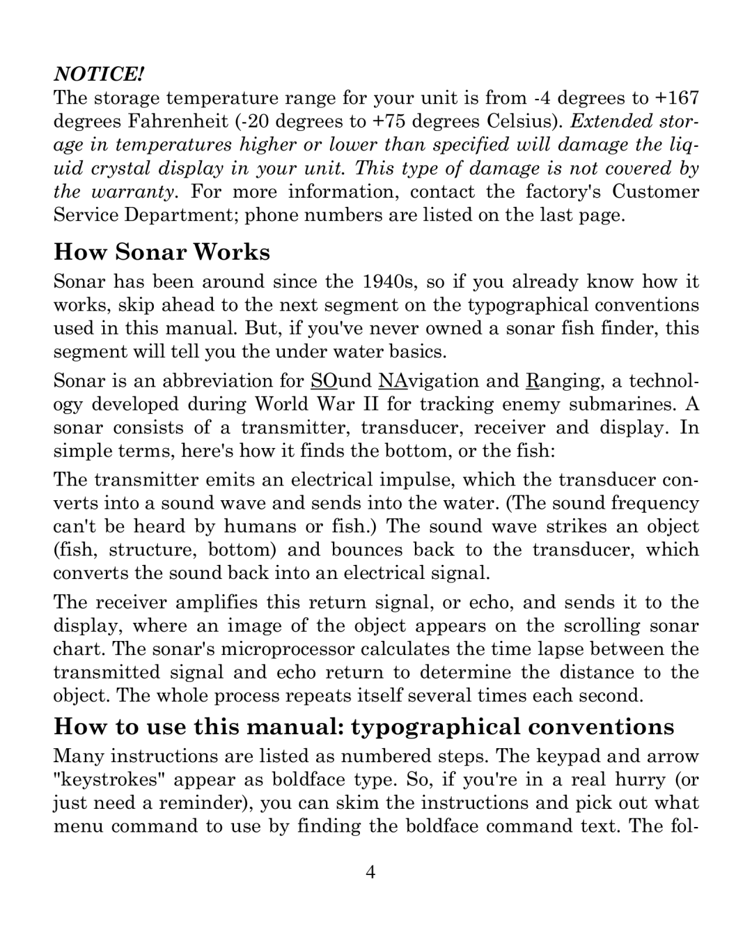 Eagle Electronics 320 How Sonar Works, How to use this manual typographical conventions 