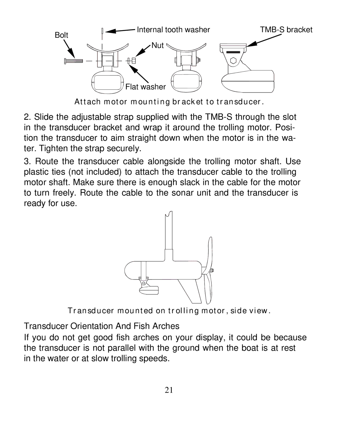 Eagle Electronics 320C Transducer Orientation And Fish Arches, Internal tooth washer TMB-S bracket Bolt Nut Flat washer 