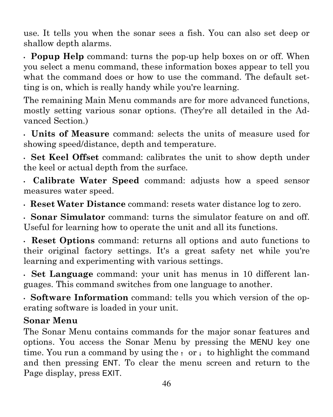 Eagle Electronics 320C manual Sonar Menu 