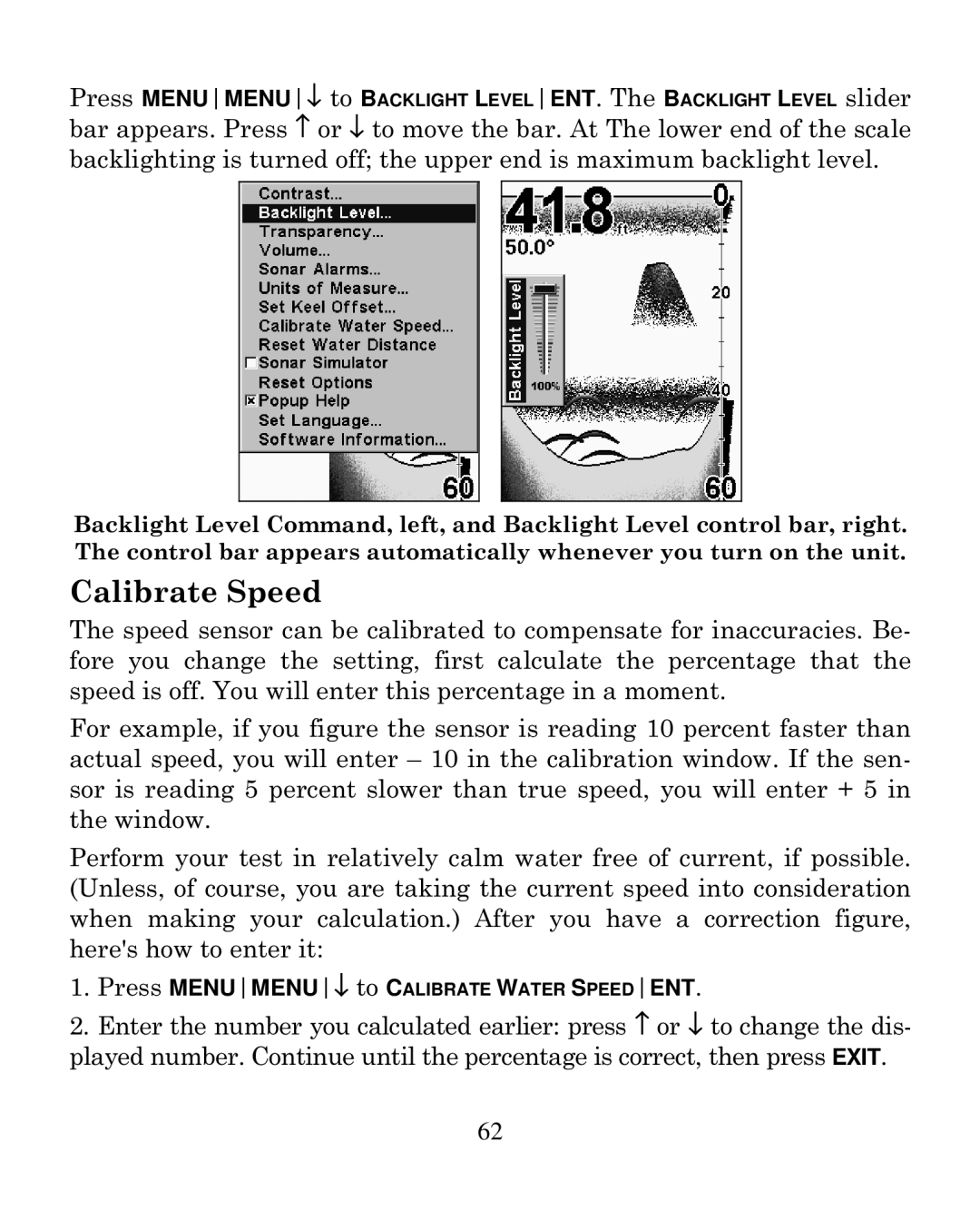 Eagle Electronics 320C manual Calibrate Speed 