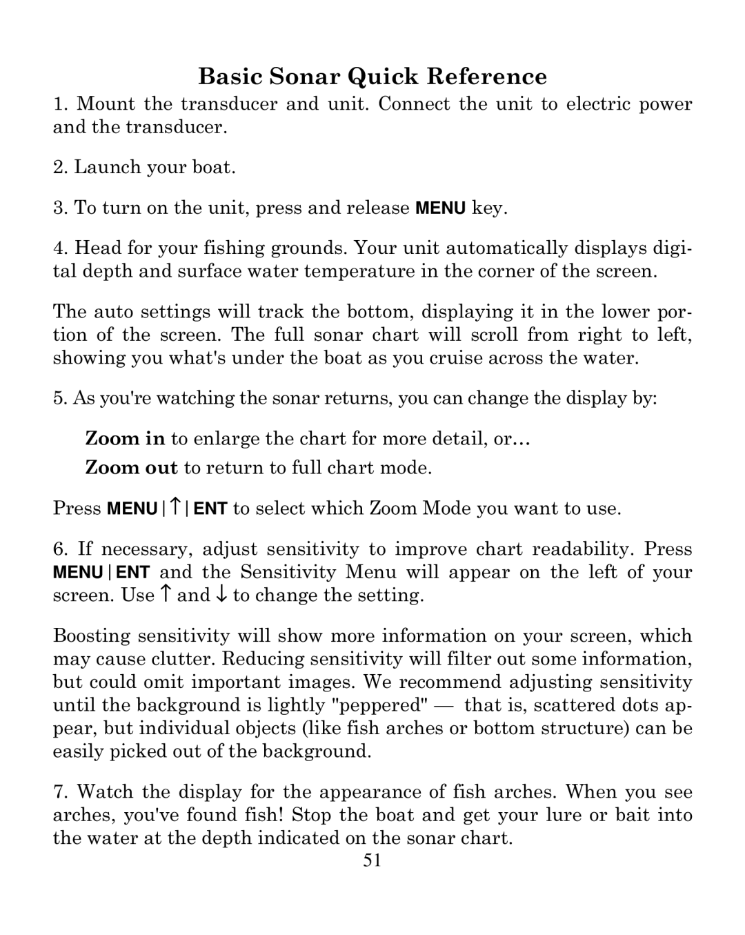 Eagle Electronics 320C manual Basic Sonar Quick Reference 