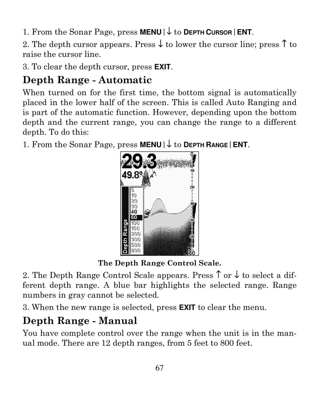 Eagle Electronics 320C manual Depth Range - Automatic, Depth Range - Manual 