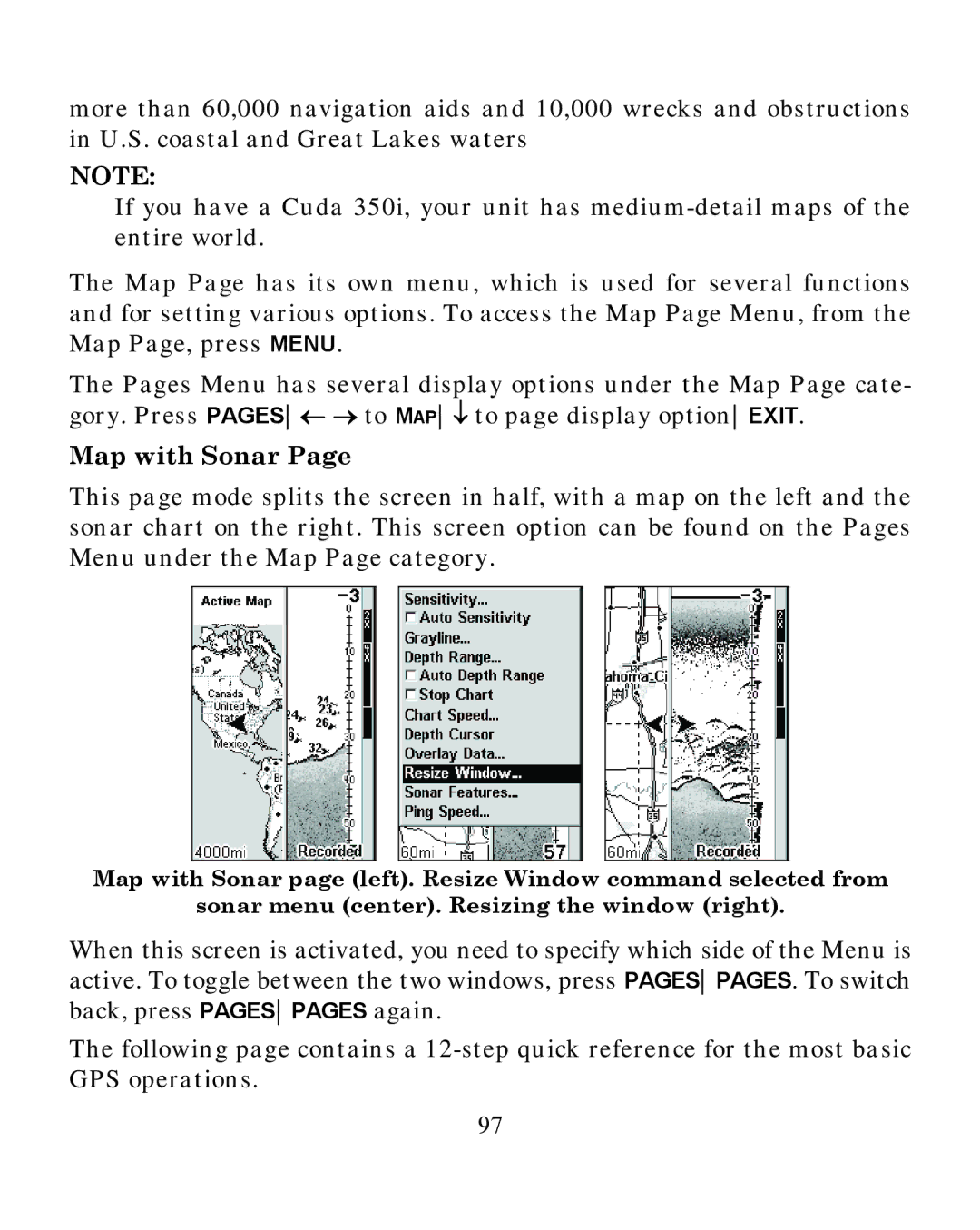 Eagle Electronics 350 S/MAP manual Map with Sonar 