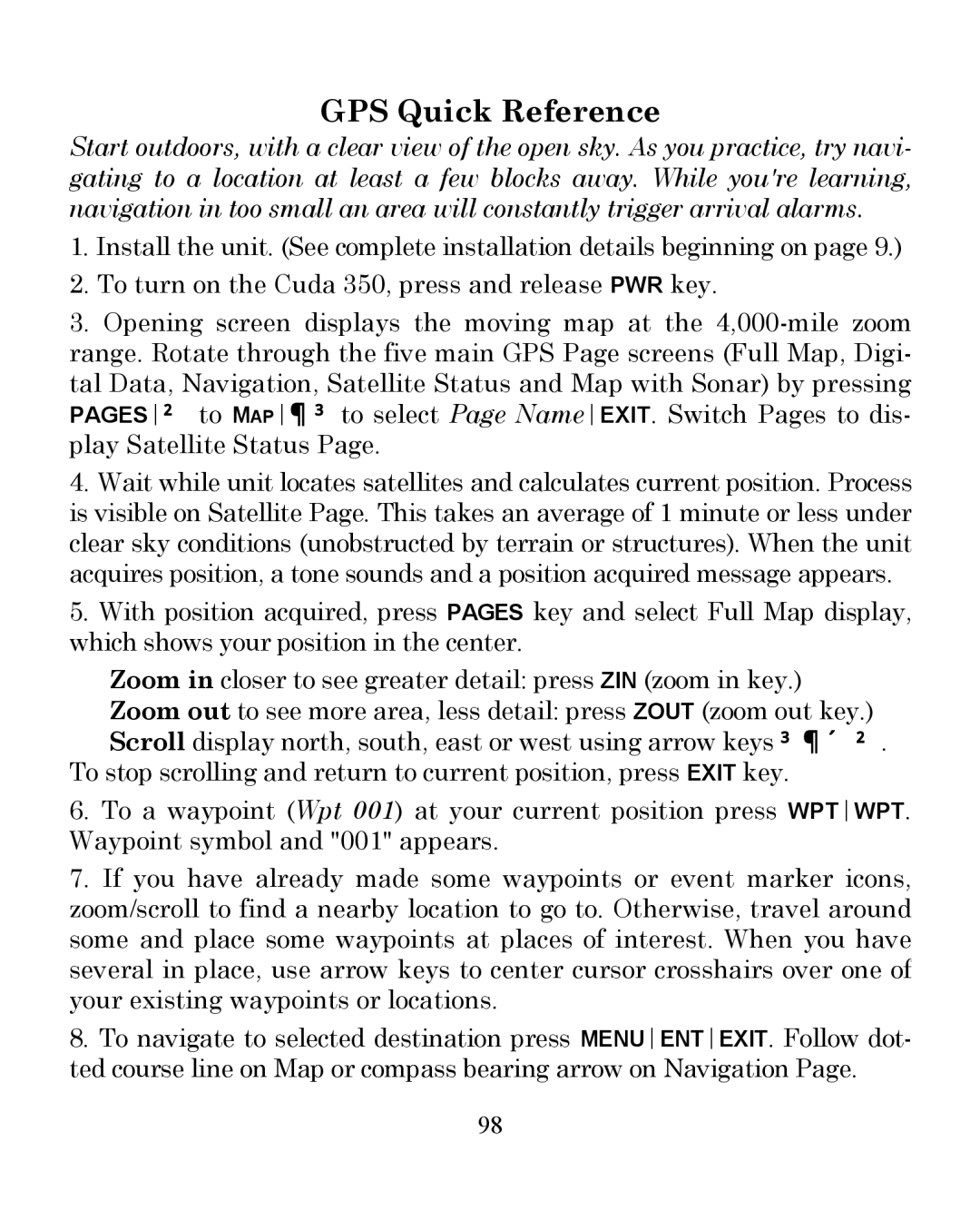 Eagle Electronics 350 S/MAP manual GPS Quick Reference 