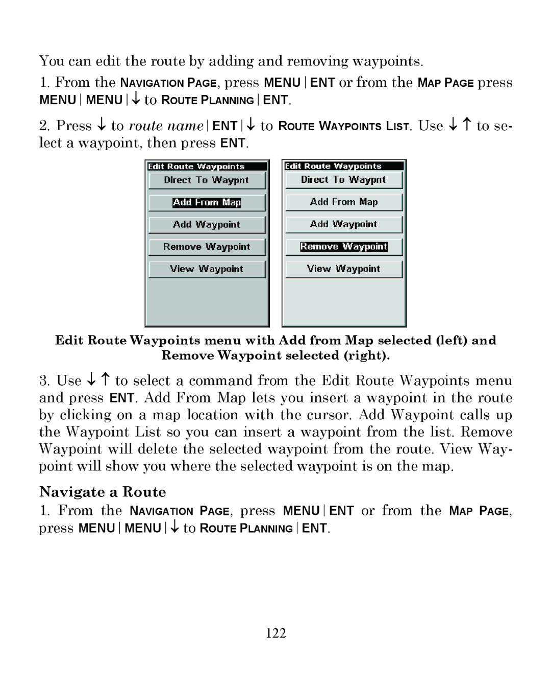 Eagle Electronics 350 S/MAP manual Navigate a Route, 122 