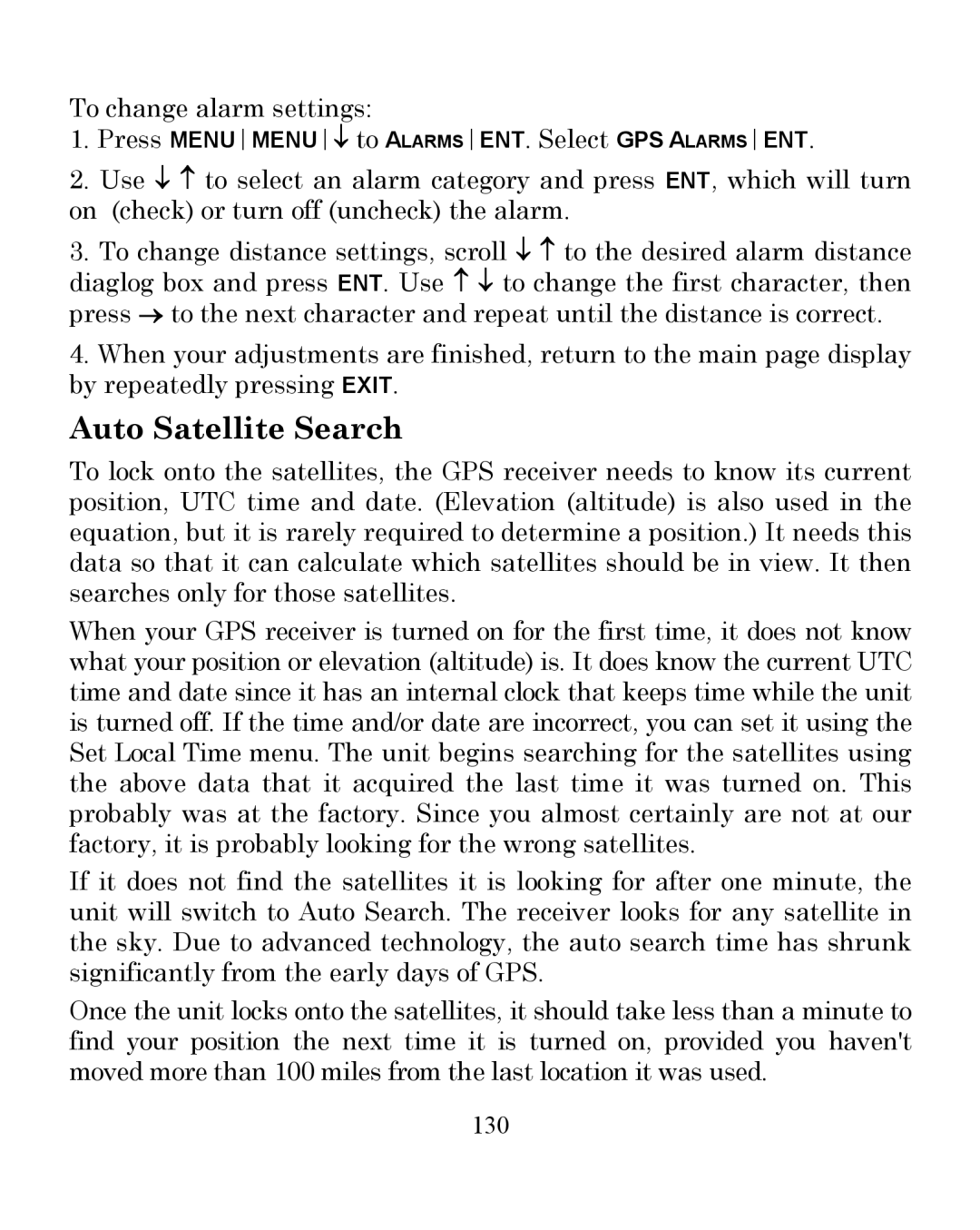 Eagle Electronics 350 S/MAP manual Auto Satellite Search, 130 