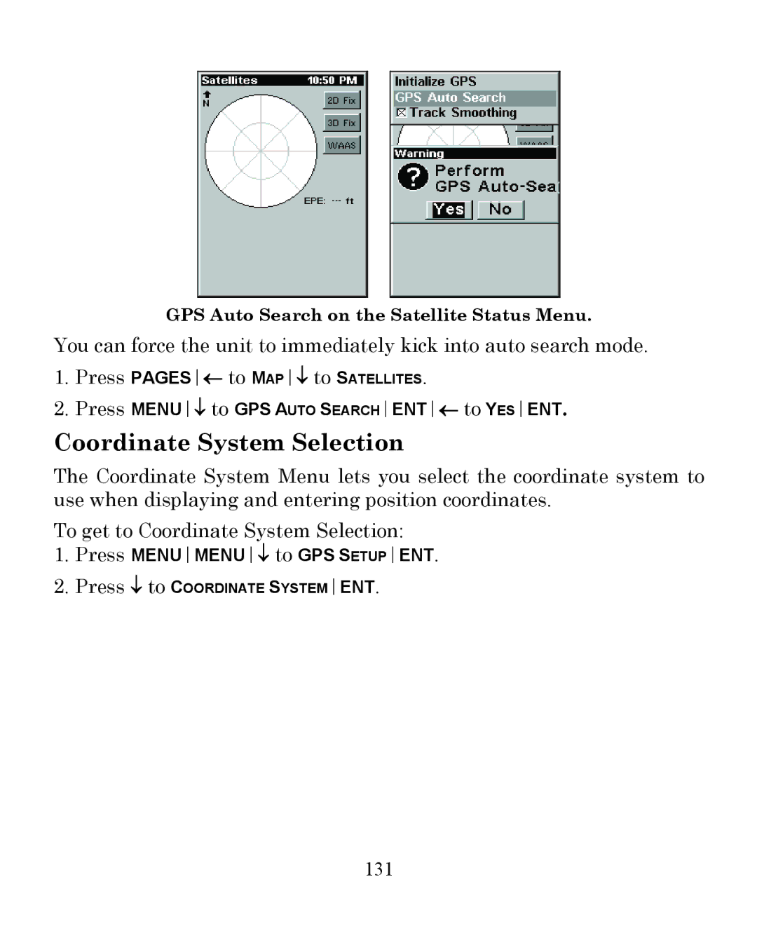 Eagle Electronics 350 S/MAP manual Coordinate System Selection, 131 