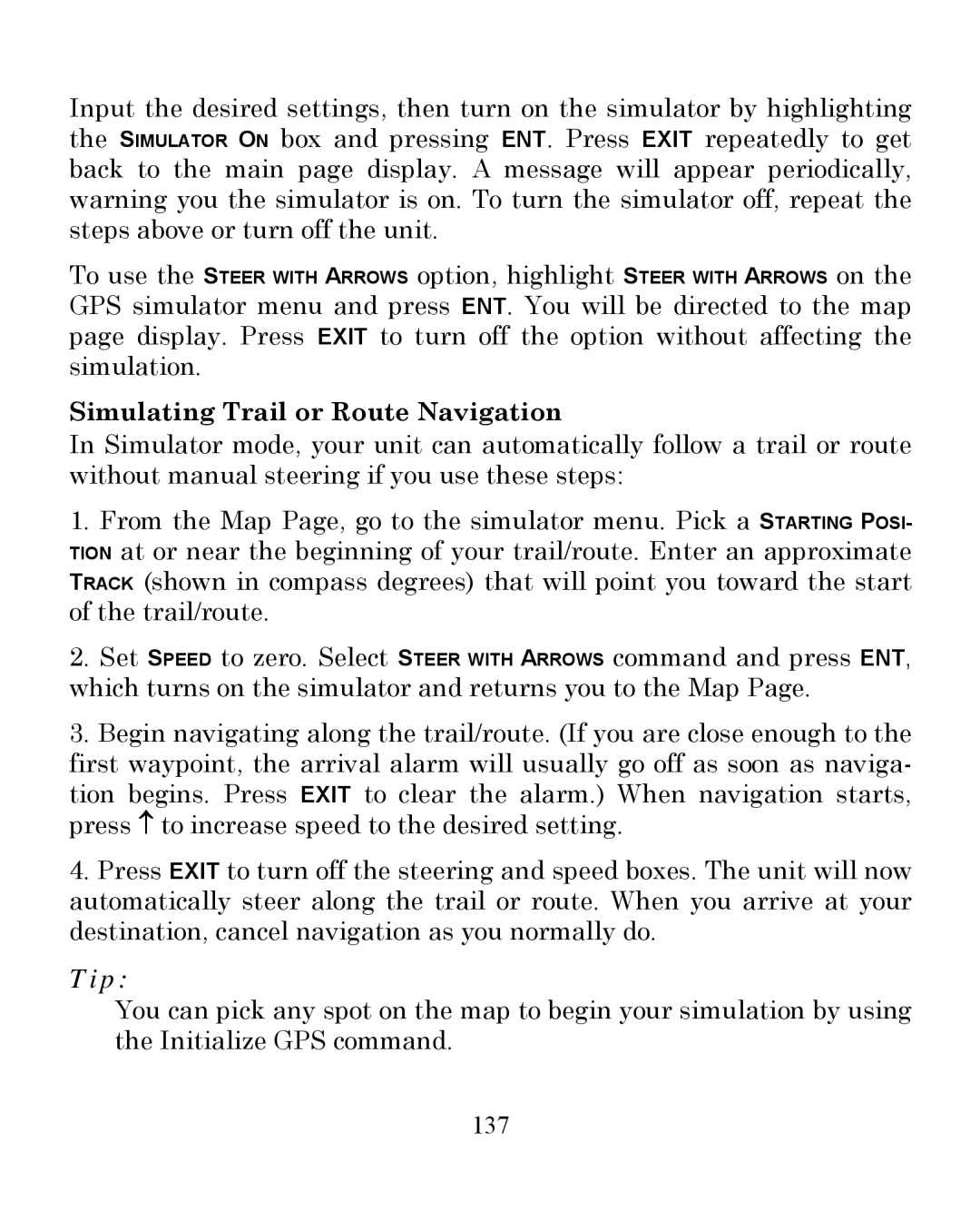 Eagle Electronics 350 S/MAP manual Simulating Trail or Route Navigation, 137 