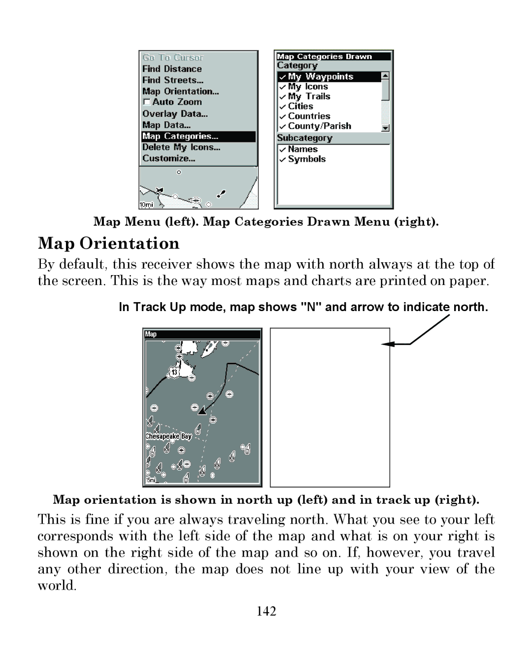 Eagle Electronics 350 S/MAP manual Map Orientation, 142 