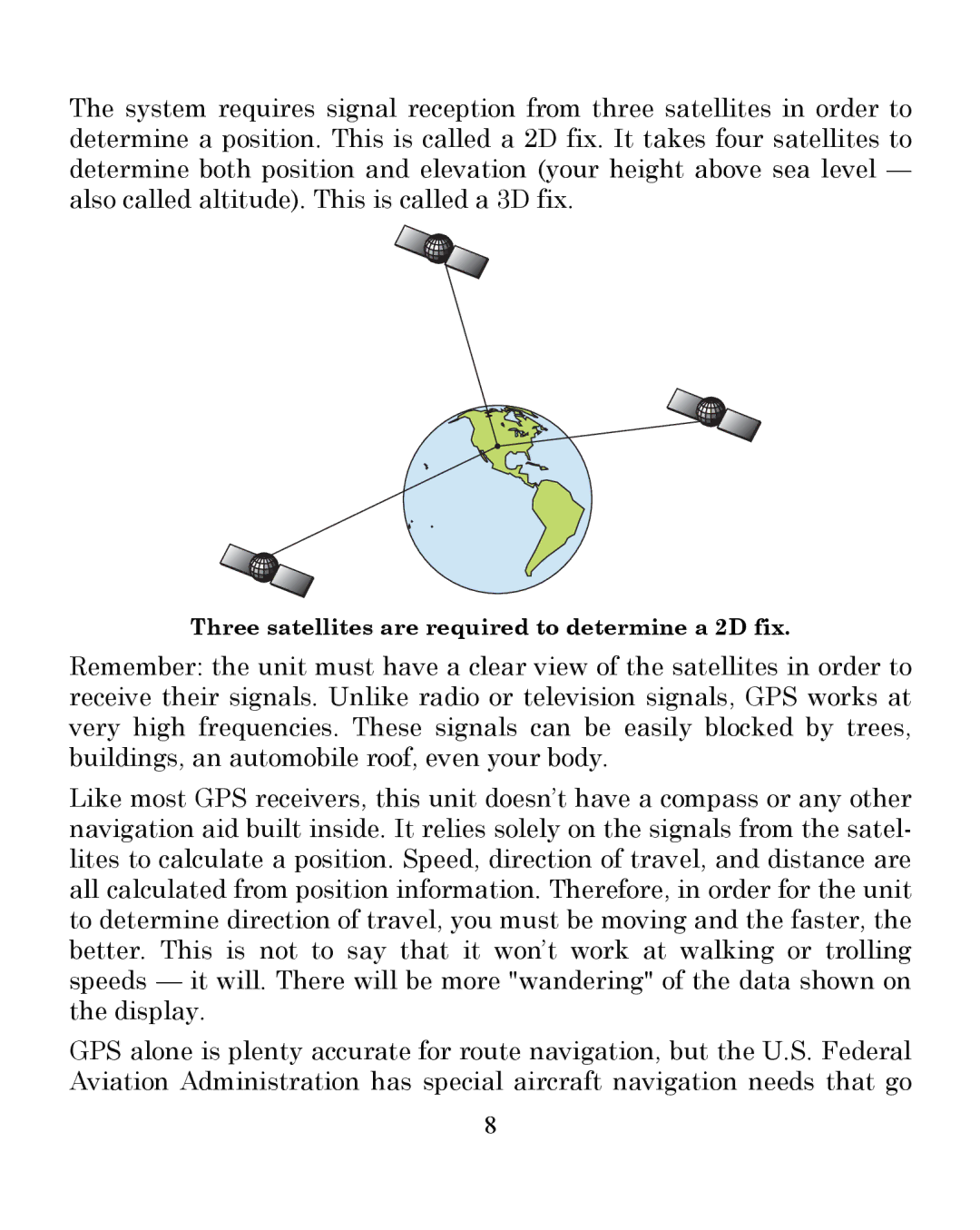 Eagle Electronics 350 S/MAP manual Three satellites are required to determine a 2D fix 