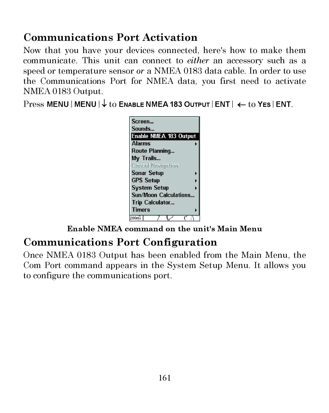 Eagle Electronics 350 S/MAP manual Communications Port Activation, Communications Port Configuration, 161 