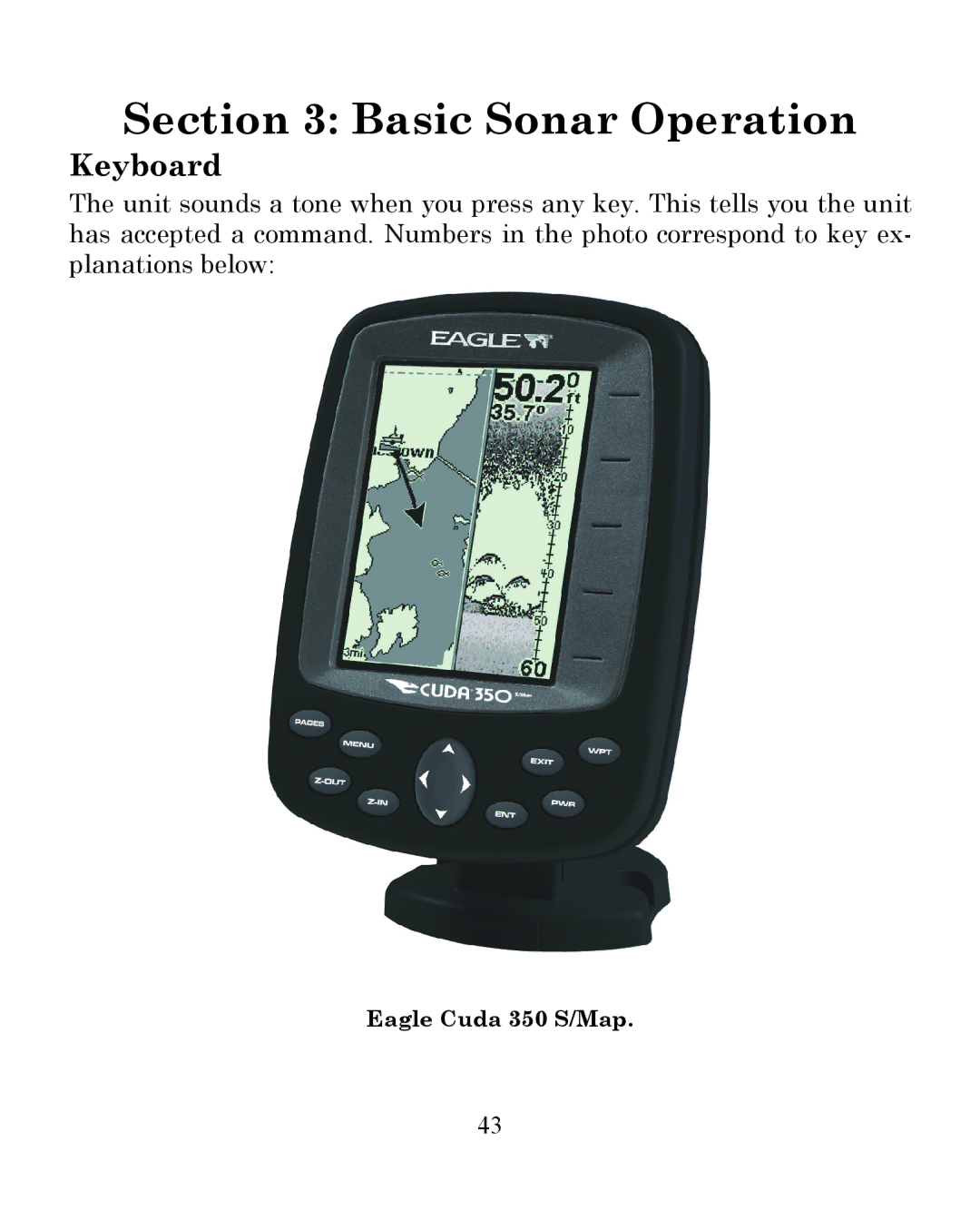 Eagle Electronics 350 S/MAP manual Basic Sonar Operation, Keyboard 