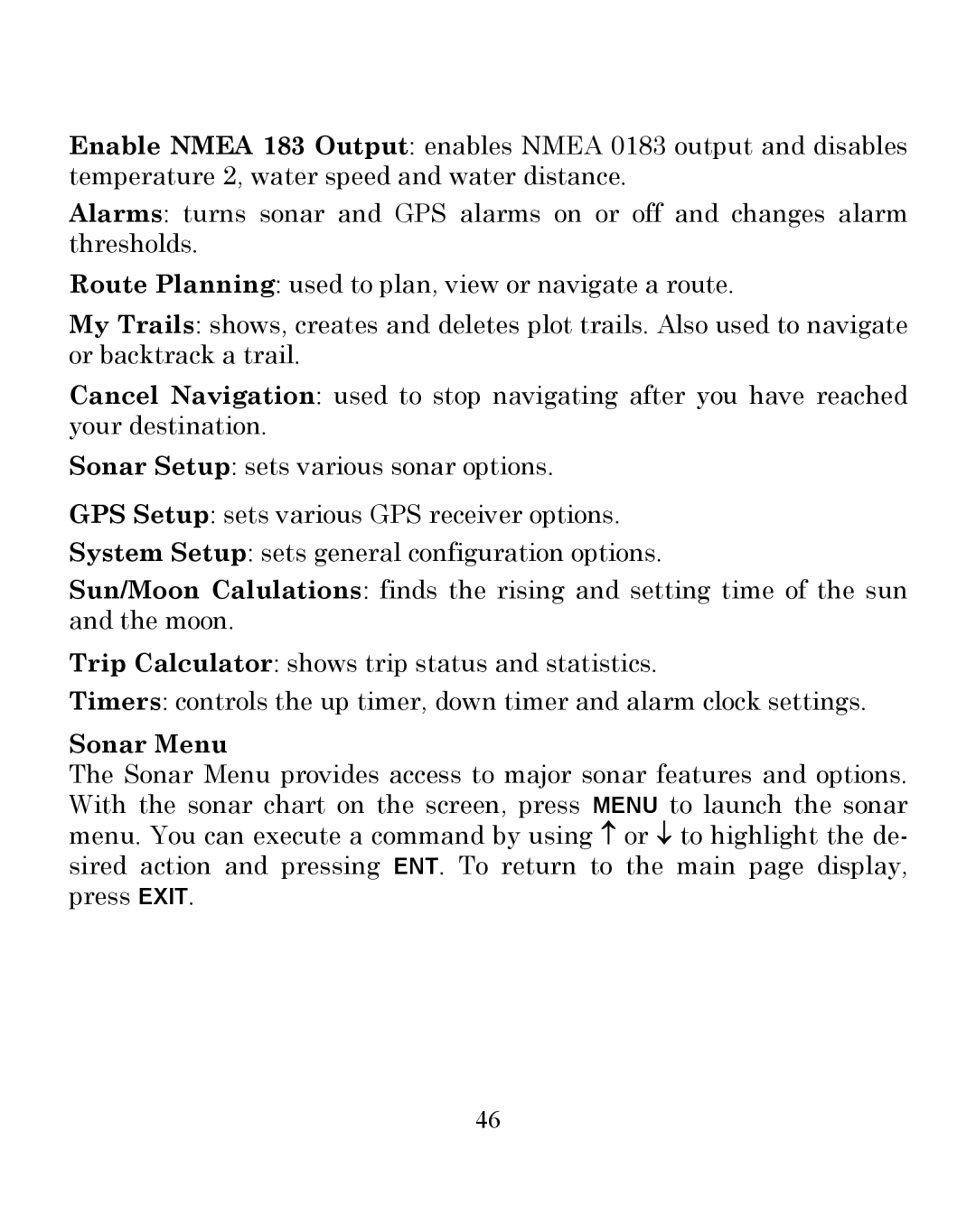 Eagle Electronics 350 S/MAP manual Sonar Menu 