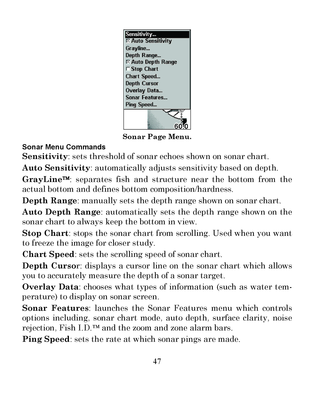 Eagle Electronics 350 S/MAP manual Sonar Page Menu 