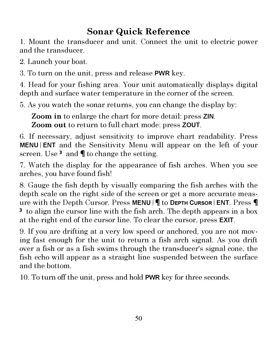 Eagle Electronics 350 S/MAP manual Sonar Quick Reference 