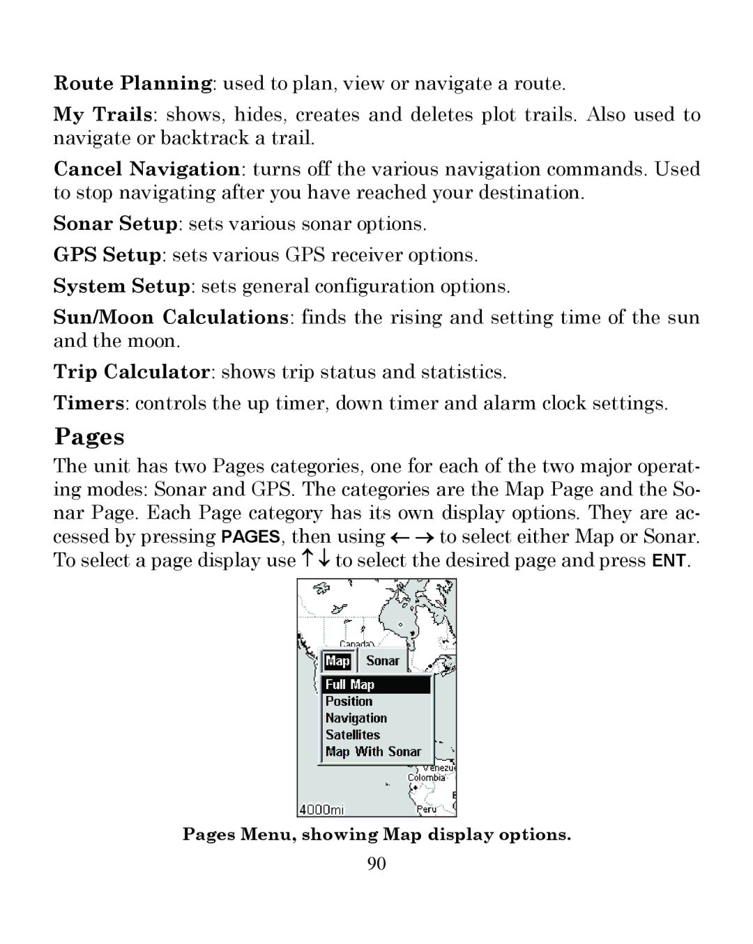 Eagle Electronics 350 S/MAP manual Pages Menu, showing Map display options 