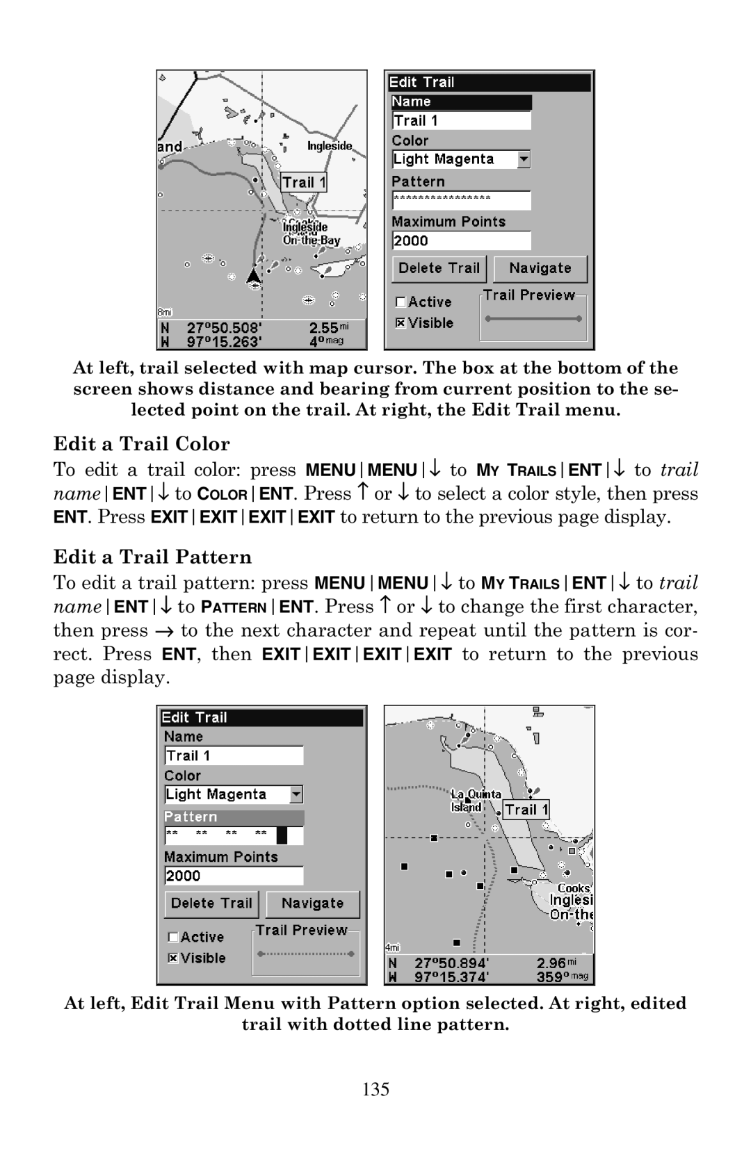 Eagle Electronics 500C, 500CDF manual Edit a Trail Color, Edit a Trail Pattern 