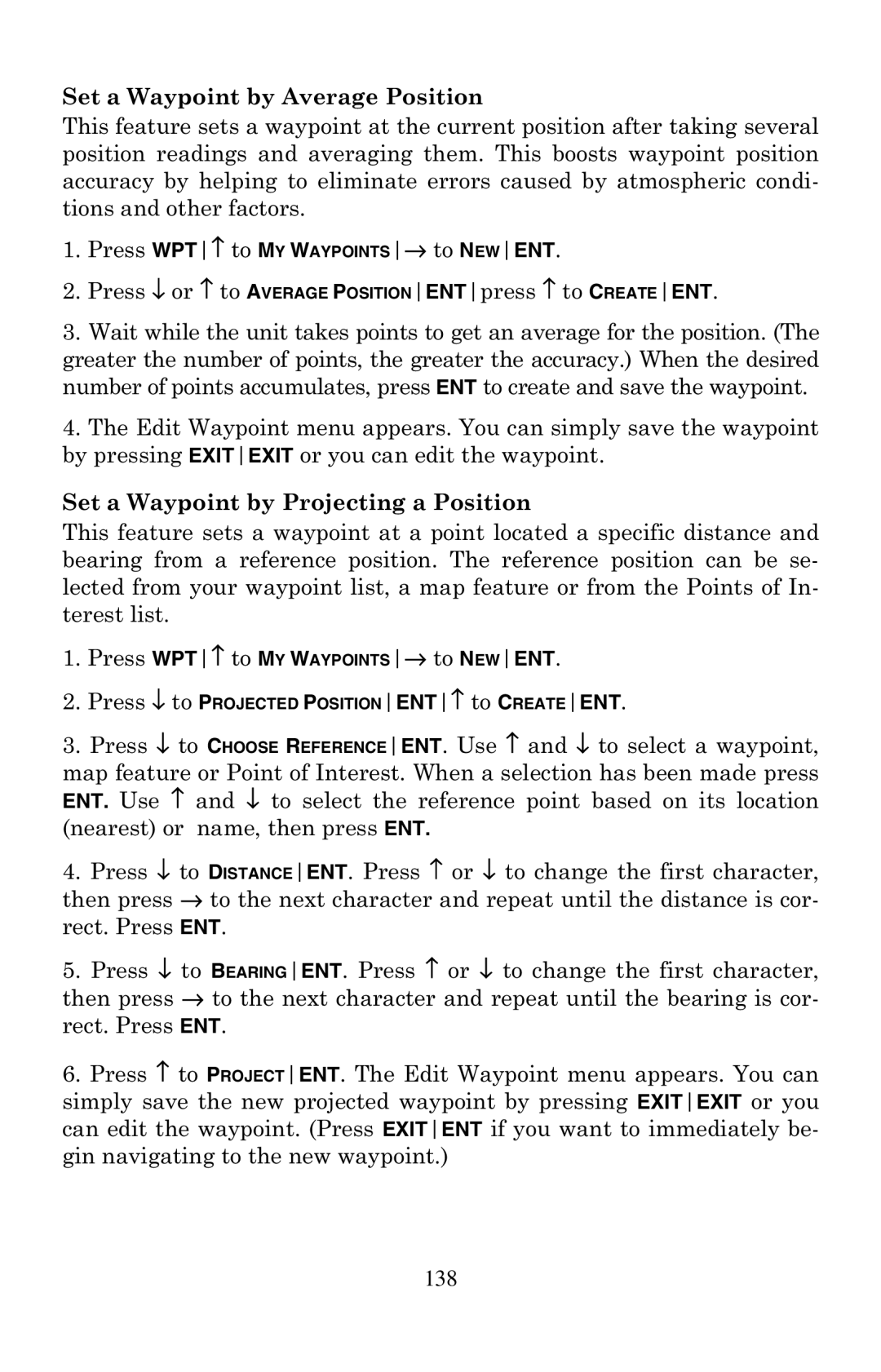 Eagle Electronics 500C, 500CDF manual Set a Waypoint by Average Position, Set a Waypoint by Projecting a Position 