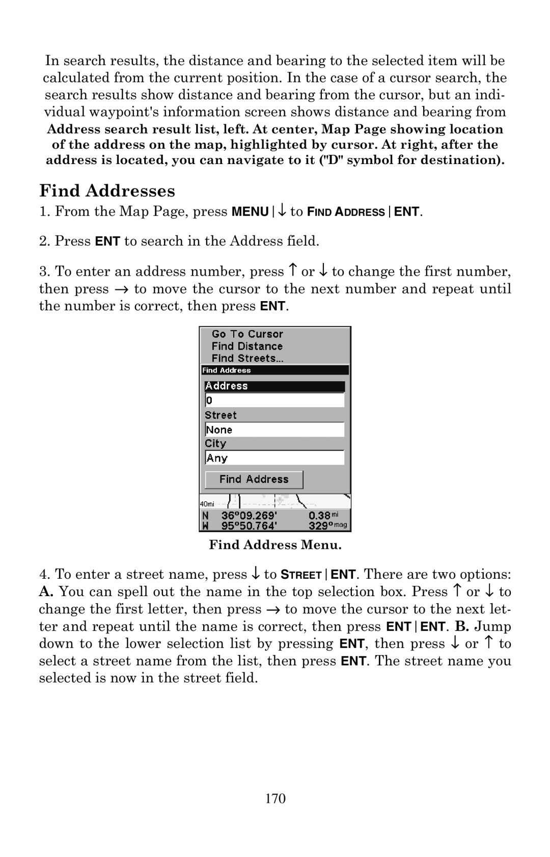 Eagle Electronics 500C, 500CDF manual Find Addresses 