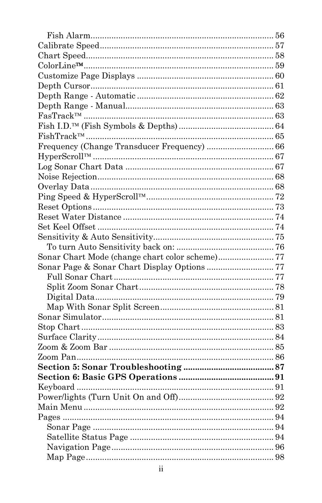 Eagle Electronics 500C, 500CDF manual Sonar Troubleshooting Basic GPS Operations 