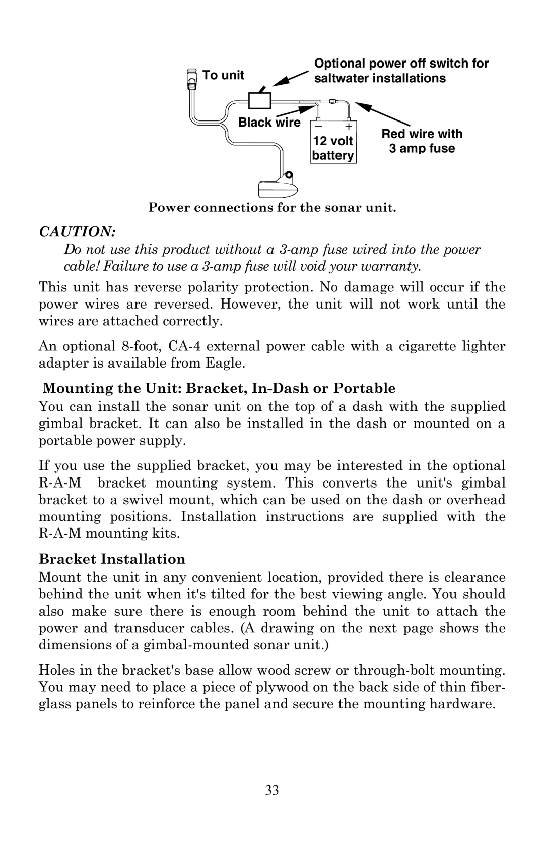 Eagle Electronics 500C, 500CDF manual Mounting the Unit Bracket, In-Dash or Portable, Bracket Installation 