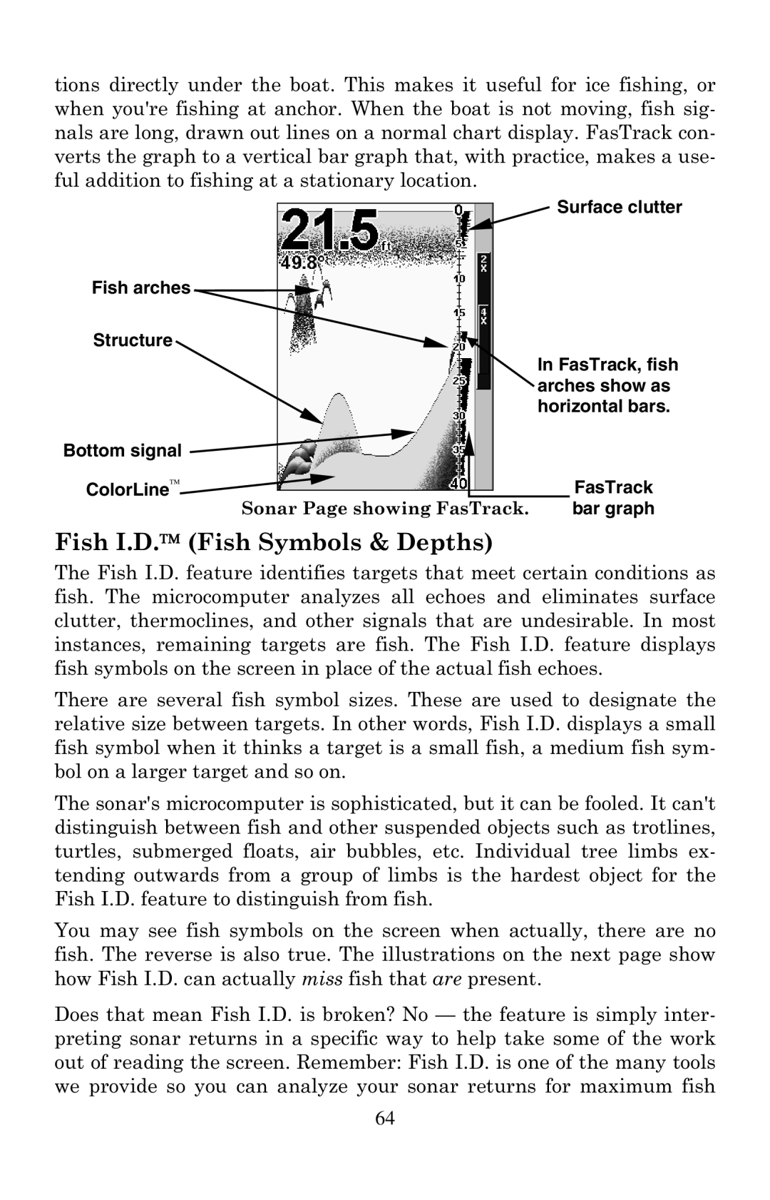 Eagle Electronics 500C, 500CDF manual Fish I.D. Fish Symbols & Depths, Bar graph 