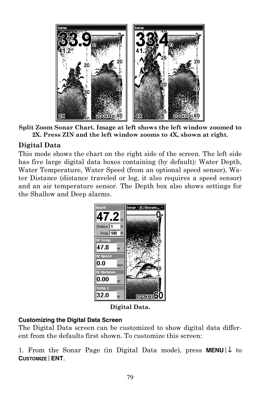 Eagle Electronics 500C, 500CDF manual Customizing the Digital Data Screen 